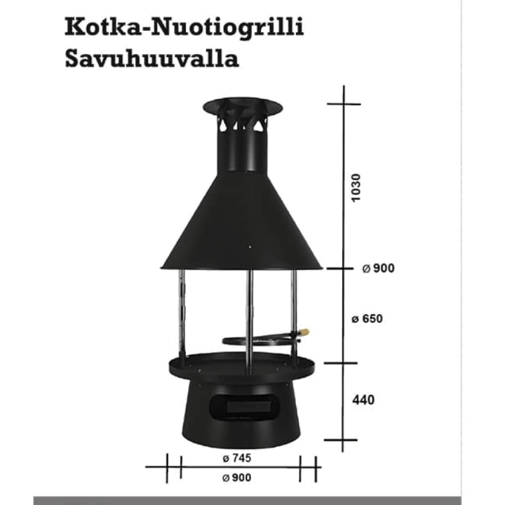 Suomalainen Monipuolinen Metallinen Nuotiogrilli: Säädettävä Grillaustaso ja Kiinteä Savuhuuva