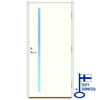 Kotimainen lämpöeristetty ulko-ovi, kirkkaalla lasiviirulla: 78mm, U-arvo 0,6-0,9