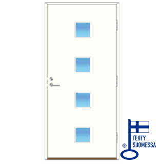 Suomalainen ja edullinen sileäpintainen ulko-ovi neliölasilla: 78mm, U-arvo 0,6-0,9